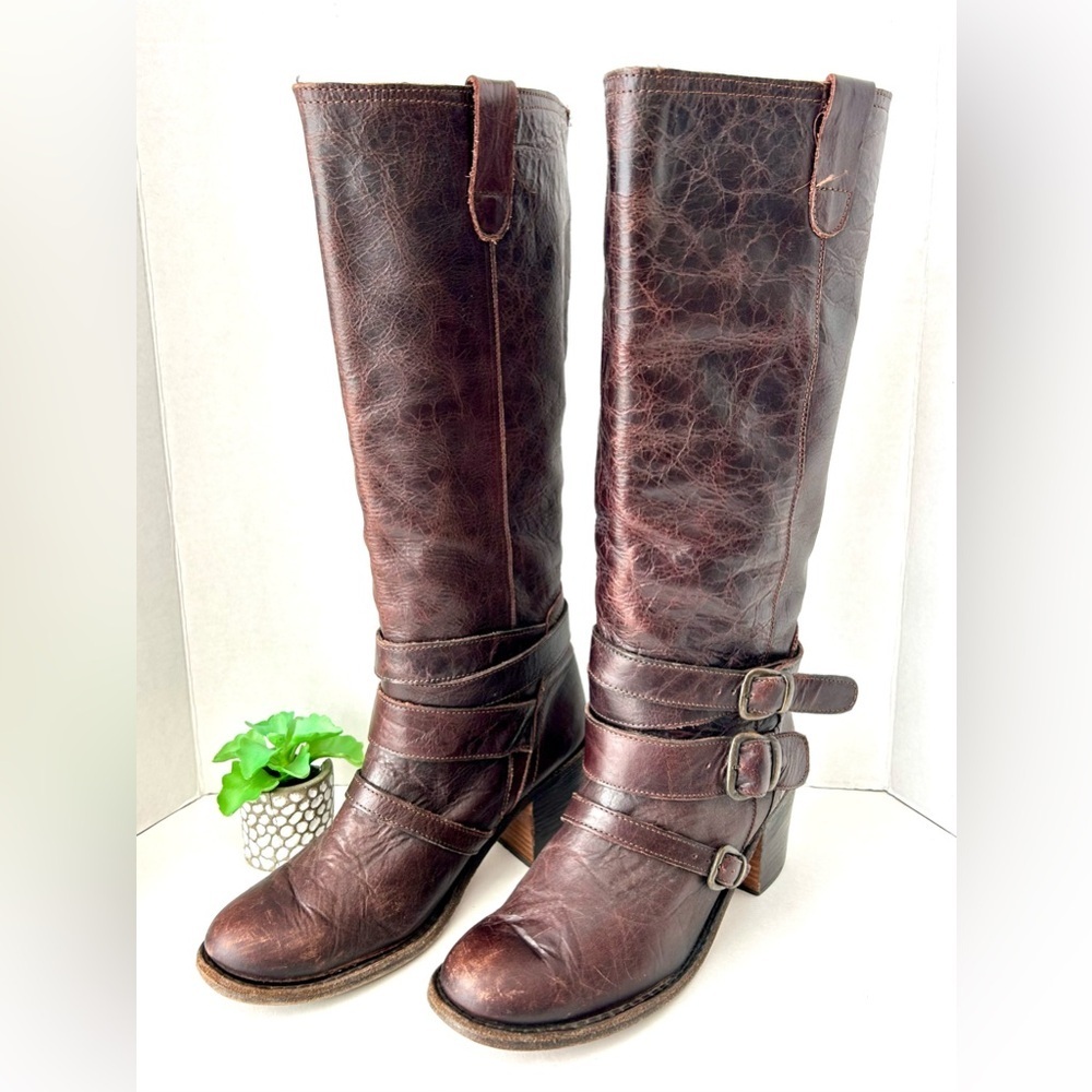 Steve Madden Bruce Brown Leather Riding Boots Tall Heeled Size 9 - Picture 2 of 8